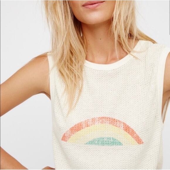 Free People Rainbow Waffle Knit Tank Top Cream XS - Picture 1 of 5